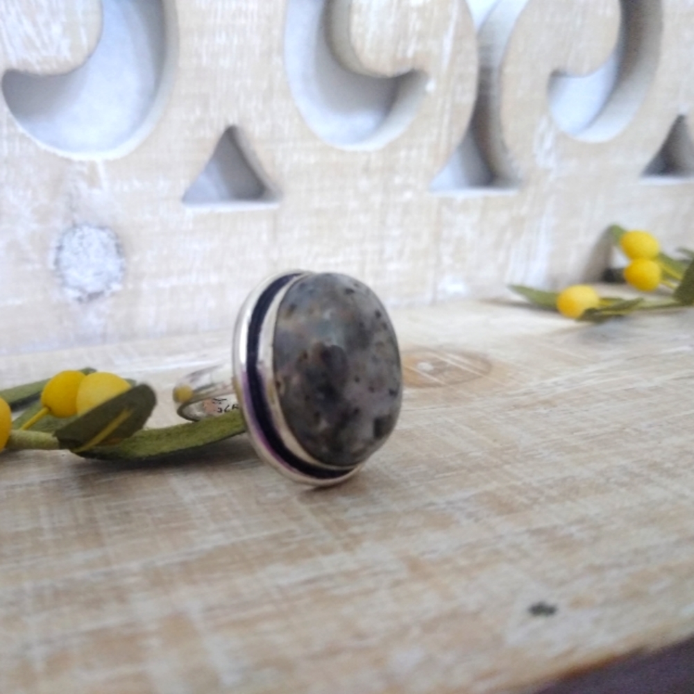 DENDRITIC OPAL GEMSTONE SILVER RING NWOT